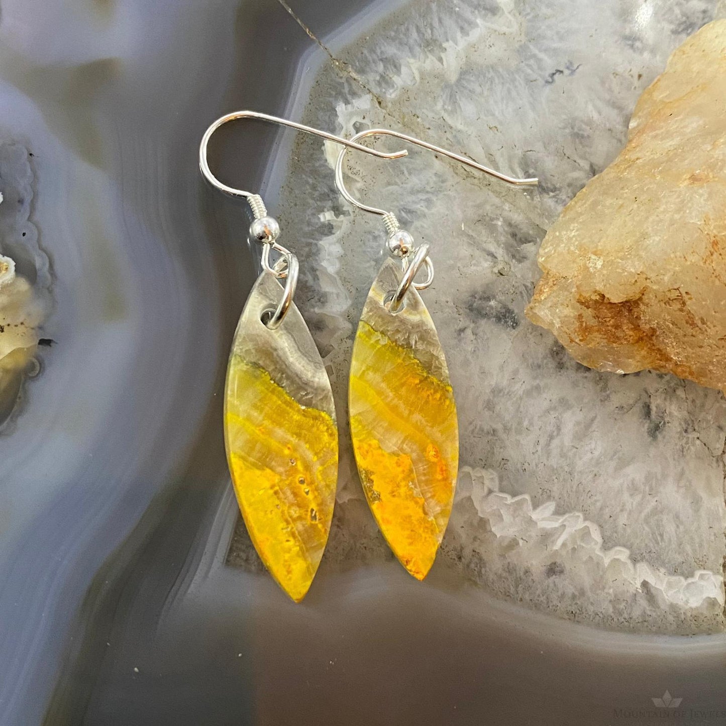 Sterling Silver Marquise Bumblebee Jasper Slab Dangle Earrings For Women #151