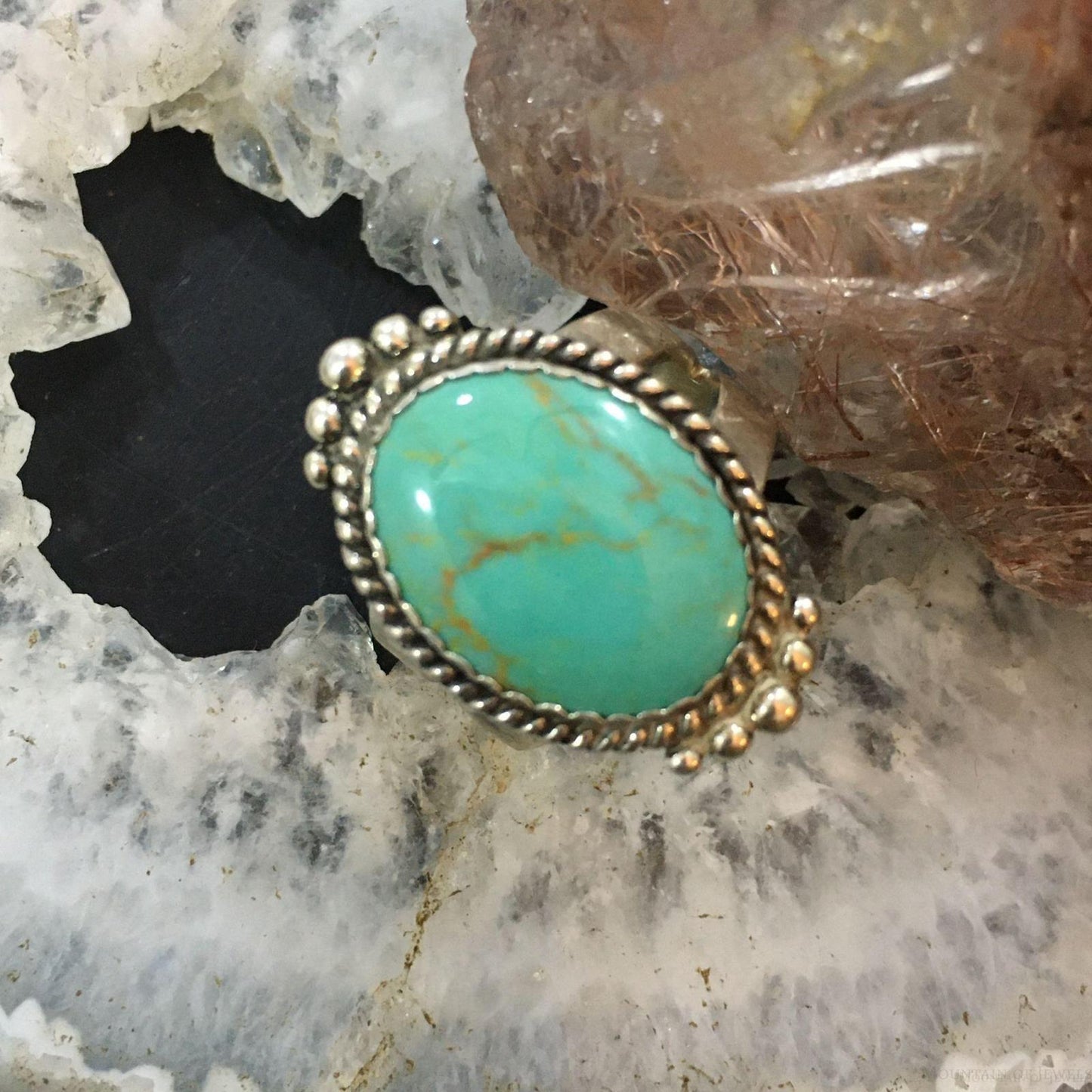 Carolyn Pollack Southwestern Style Sterling Silver Oval Green Turquoise Decorated Ring For Women
