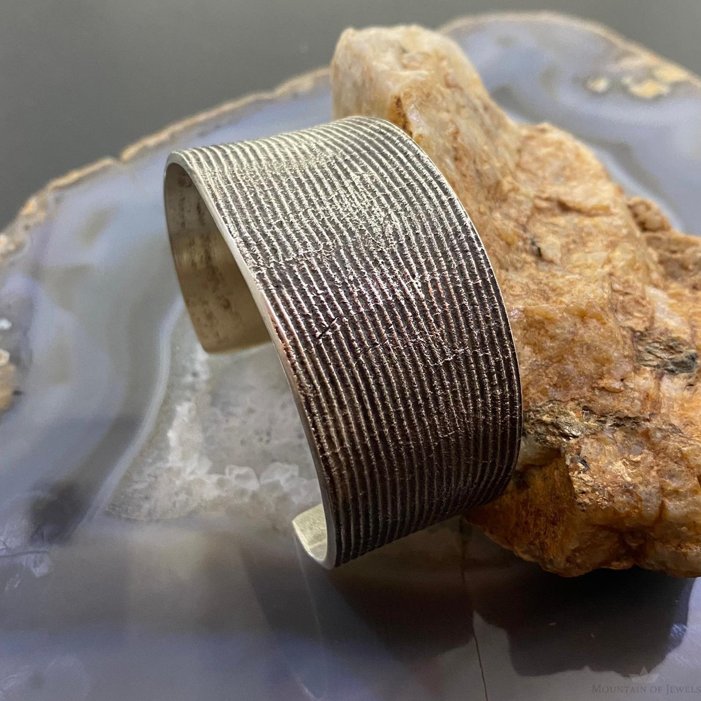 Cheyenne Custer Native American Sterling Silver Tufa Cast Bracelet For Women
