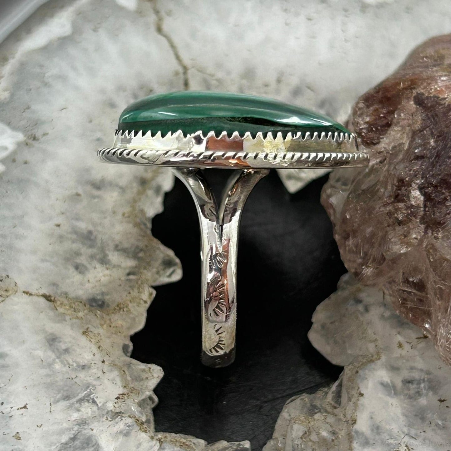 Sterling Silver Southwestern Style Malachite Heart Shape Ring Size 9 For Women