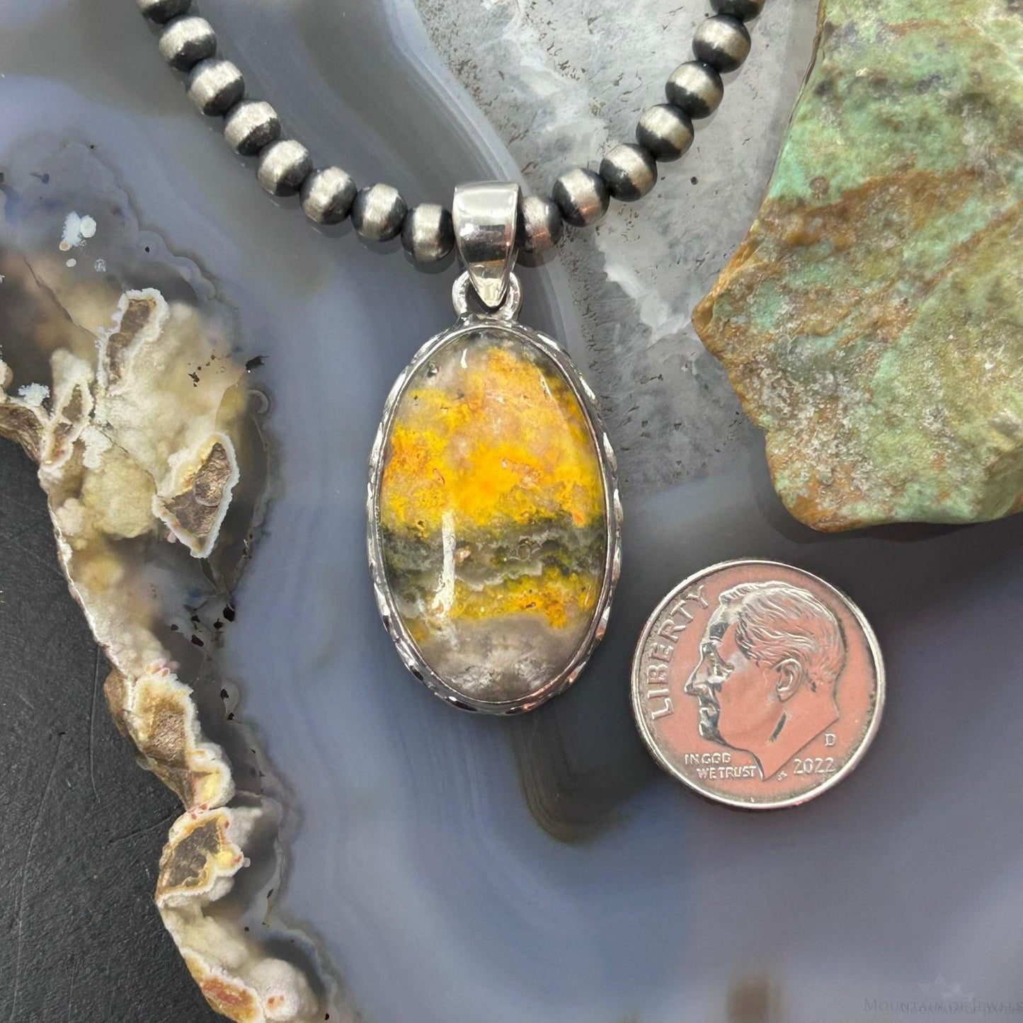 Sterling Silver Southwestern Style Oval Yellow Jasper Pendant For Women