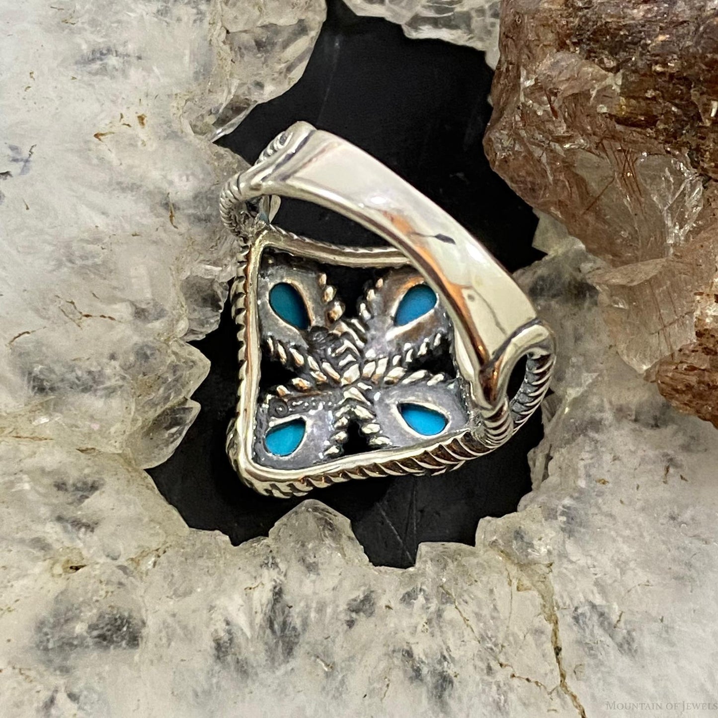 Carolyn Pollack Southwestern Style Sterling Silver 4 Sleeping Beauty Turquoise Decorated Cluster Ring For Women