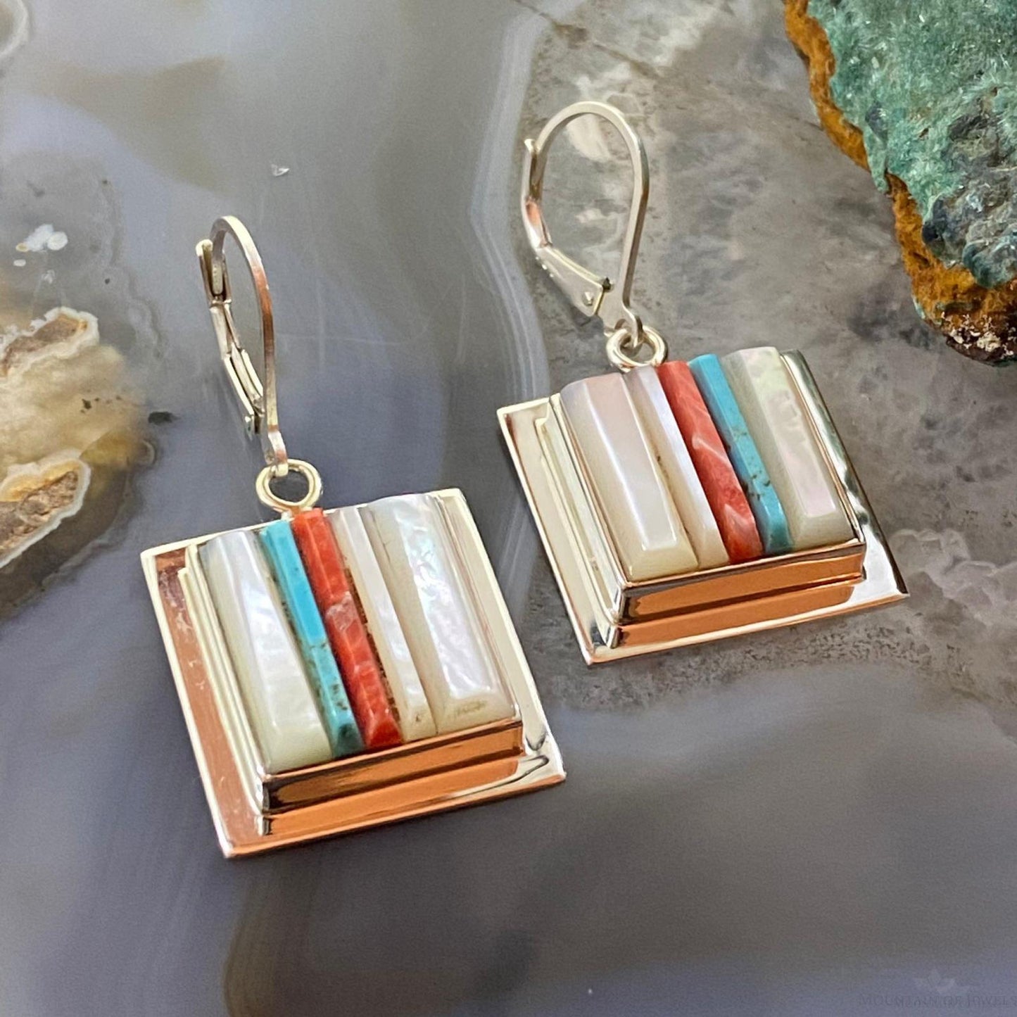 Veronica Benally Native American Silver Multi Stone Cobblestone Dangle Earrings