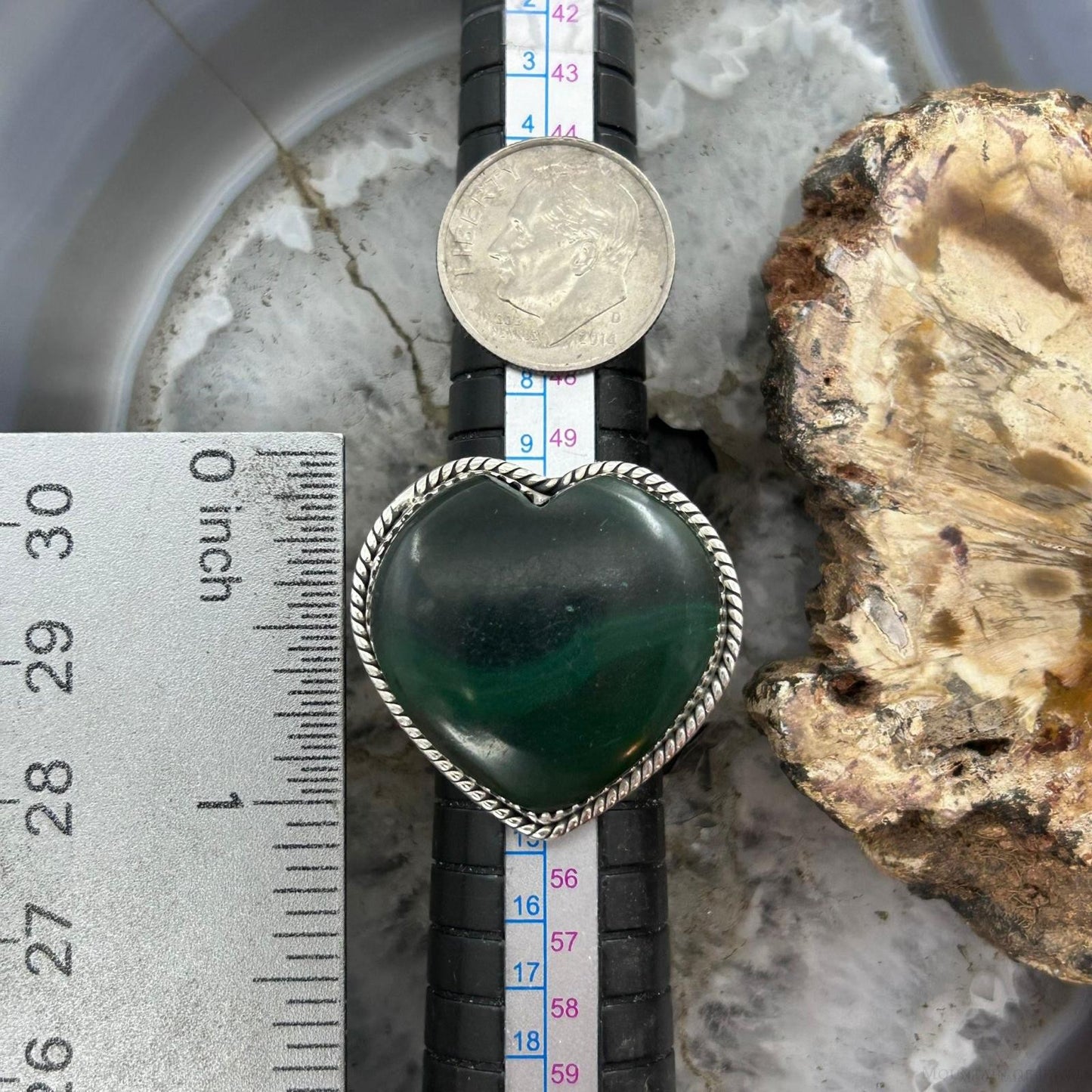Sterling Silver Southwestern Style Malachite Heart Shape Ring Size 6 For Women