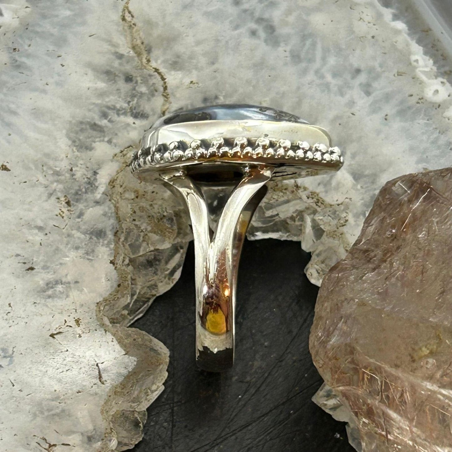 Sterling Silver Southwestern Style Teardrop Parral Dendritic Agate Ring Size 8 For Women