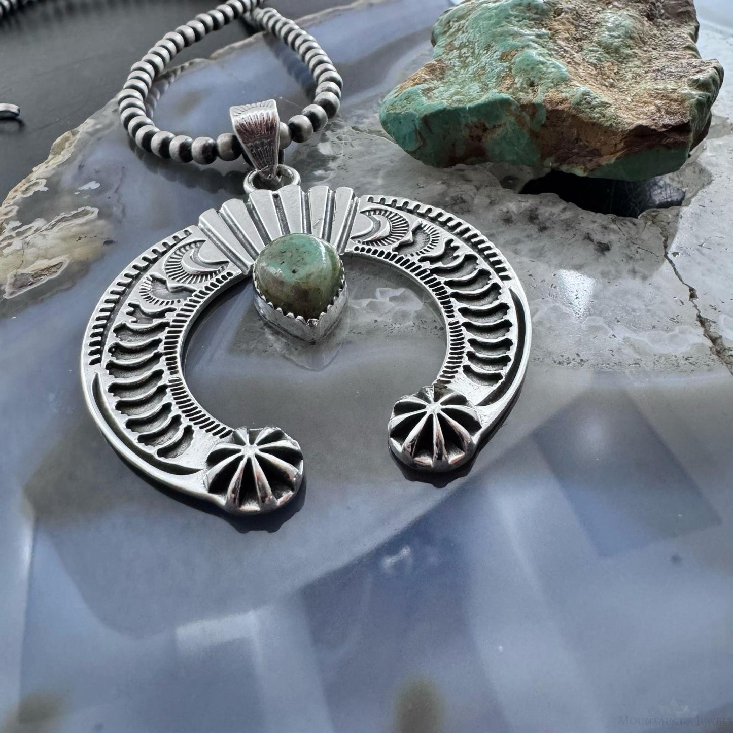 Sterling Silver Southwestern Style Teardrop Turquoise Decorated Unisex Naja Pendant