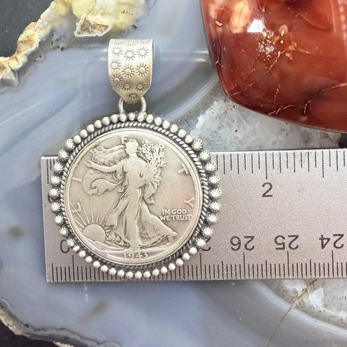 Genuine 90% Silver 1943 US Walking Liberty Half Dollar Decorated Unisex Pendant