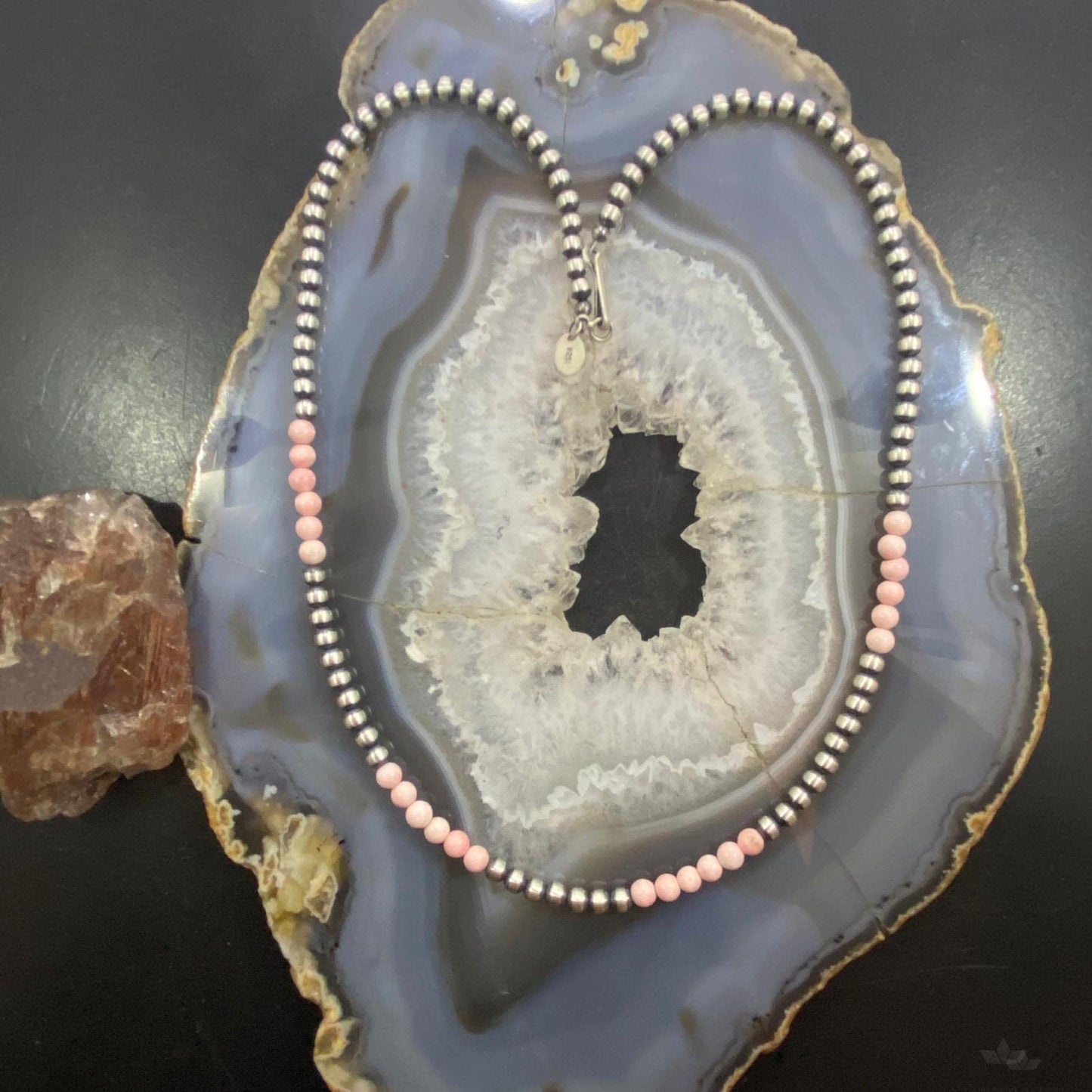 Native American Sterling 4mm Navajo Pearl 4.4mm Peruvian Opal Bead 16" Necklace