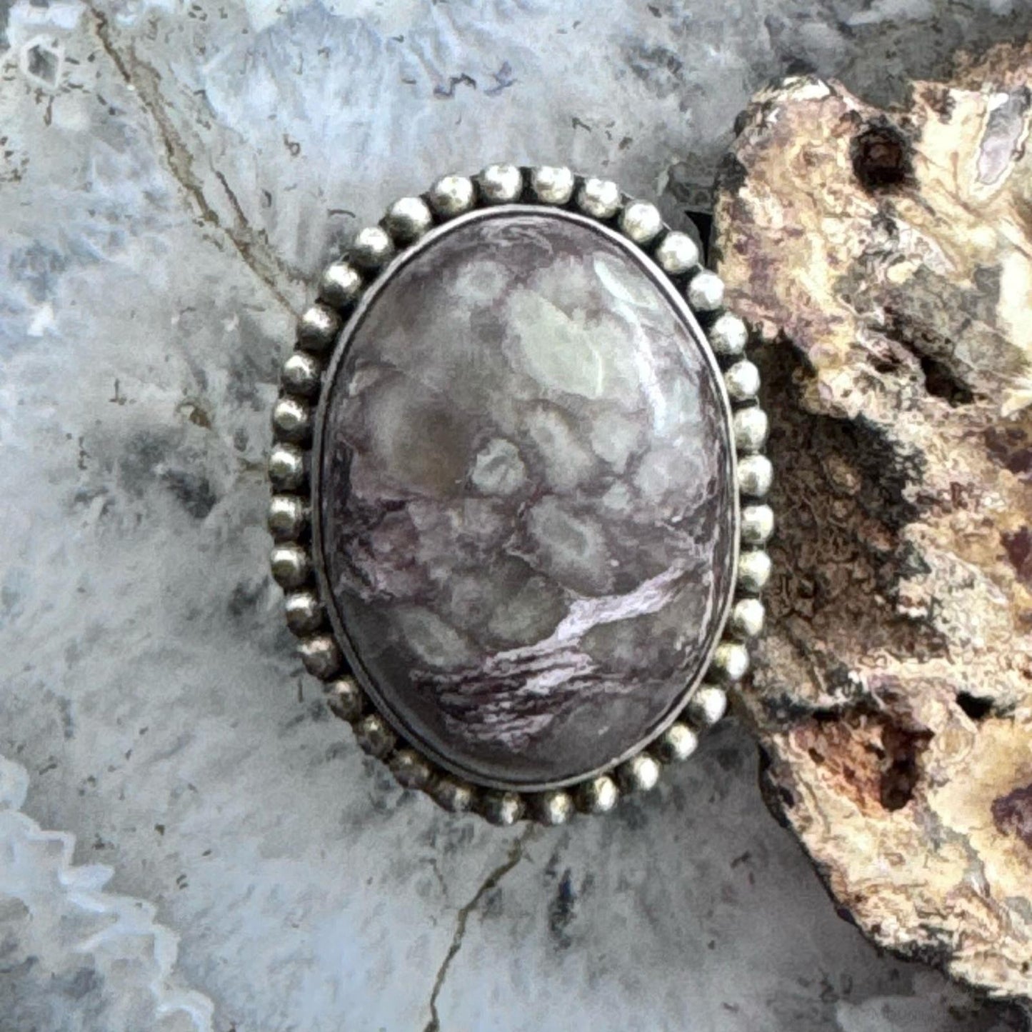 Sterling Silver Southwestern Style Large Oval Jasper Ring Size 7.75 For Women