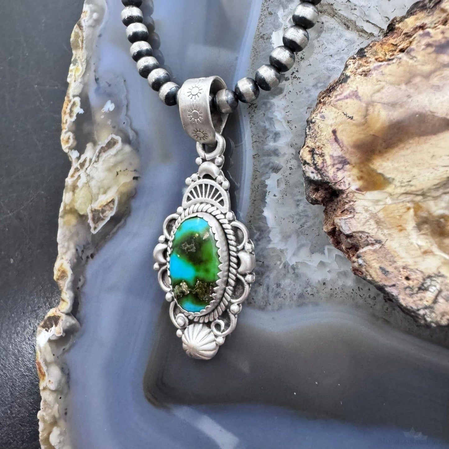 Sterling Silver Southwestern Style Oval Blue Sonora Gold Turquoise Pendant For Women