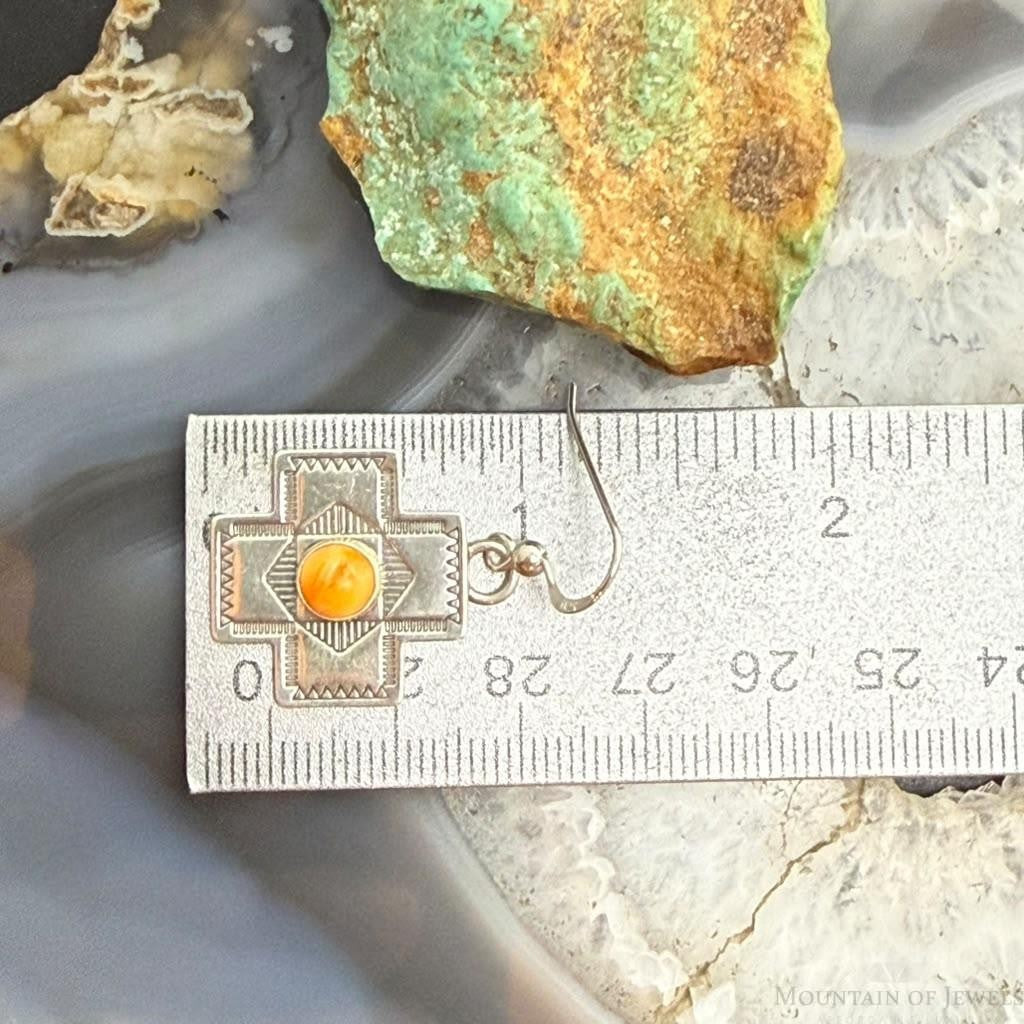 Vintage Signed Sterling Silver Spiny Oyster Stamped Cross Dangle Earrings For Women
