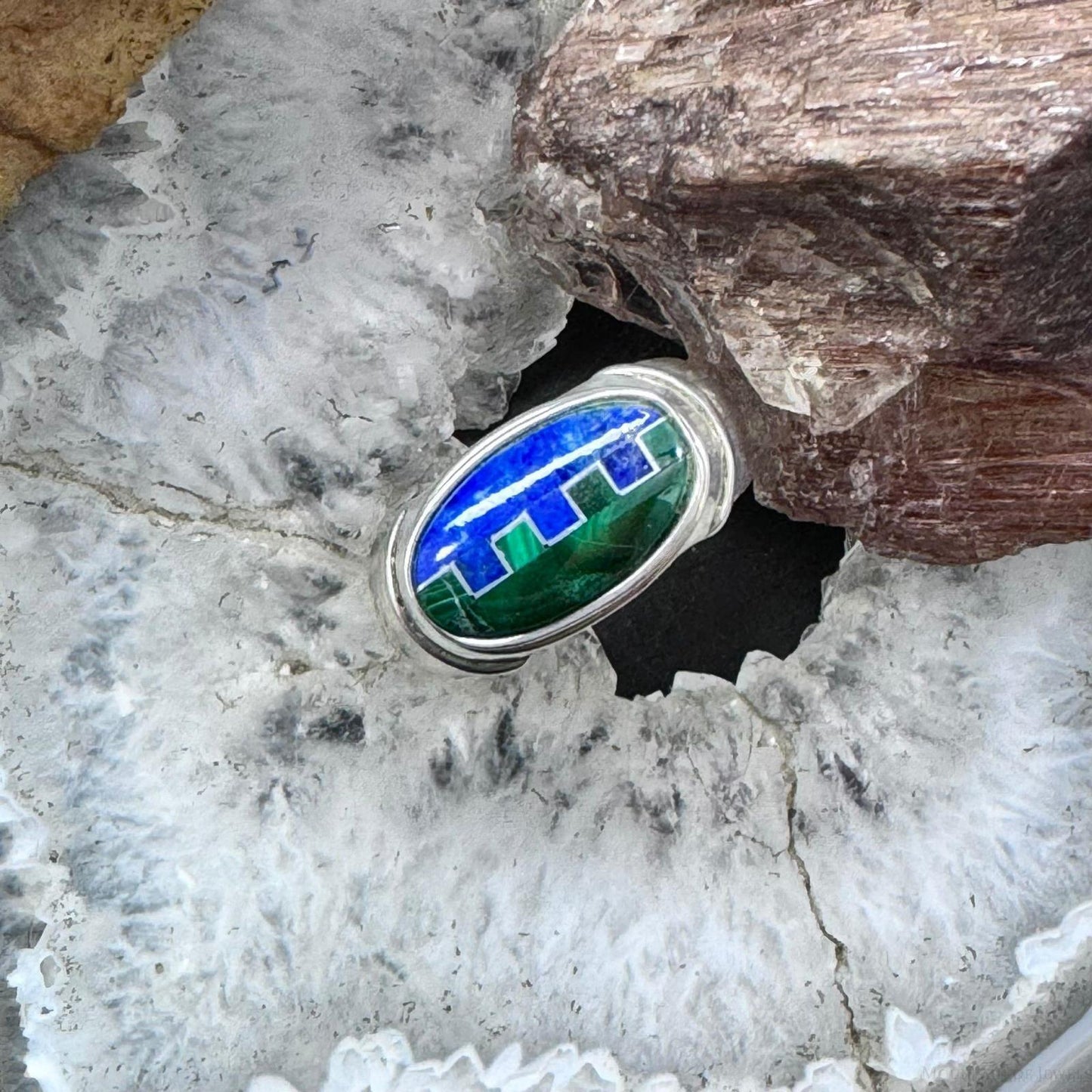 Carolyn Pollack Sterling Silver Oval Lapis and Malachite Inlay Ring For Women