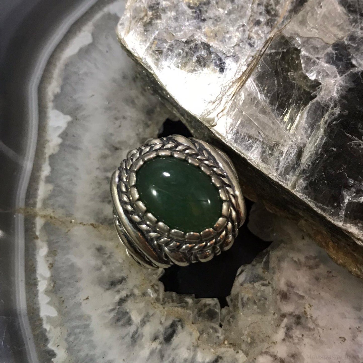 Carolyn Pollack Sterling Silver Oval Green Aventurine Decorated Ring Size 11 For Women