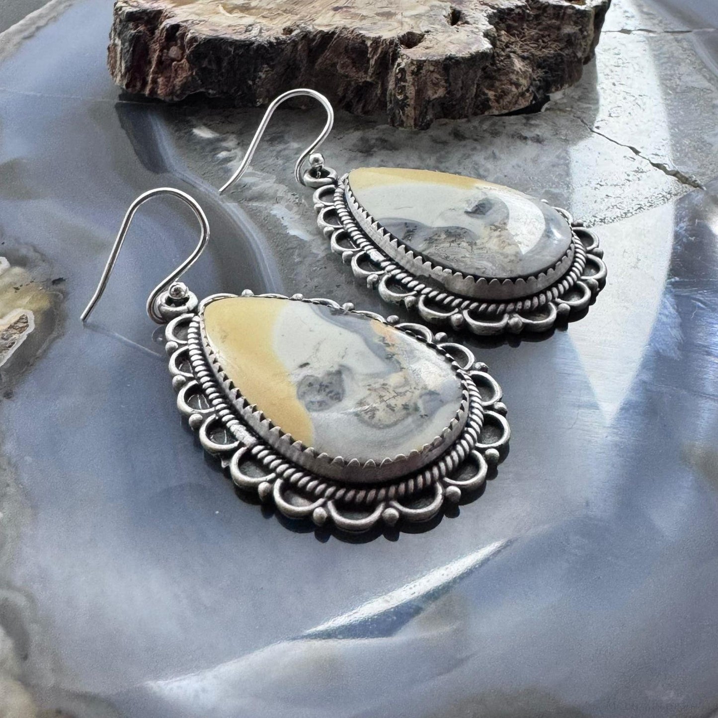 Sterling Silver Southwestern Style Teardrop Maligano Jasper Dangle Earrings For Women #2