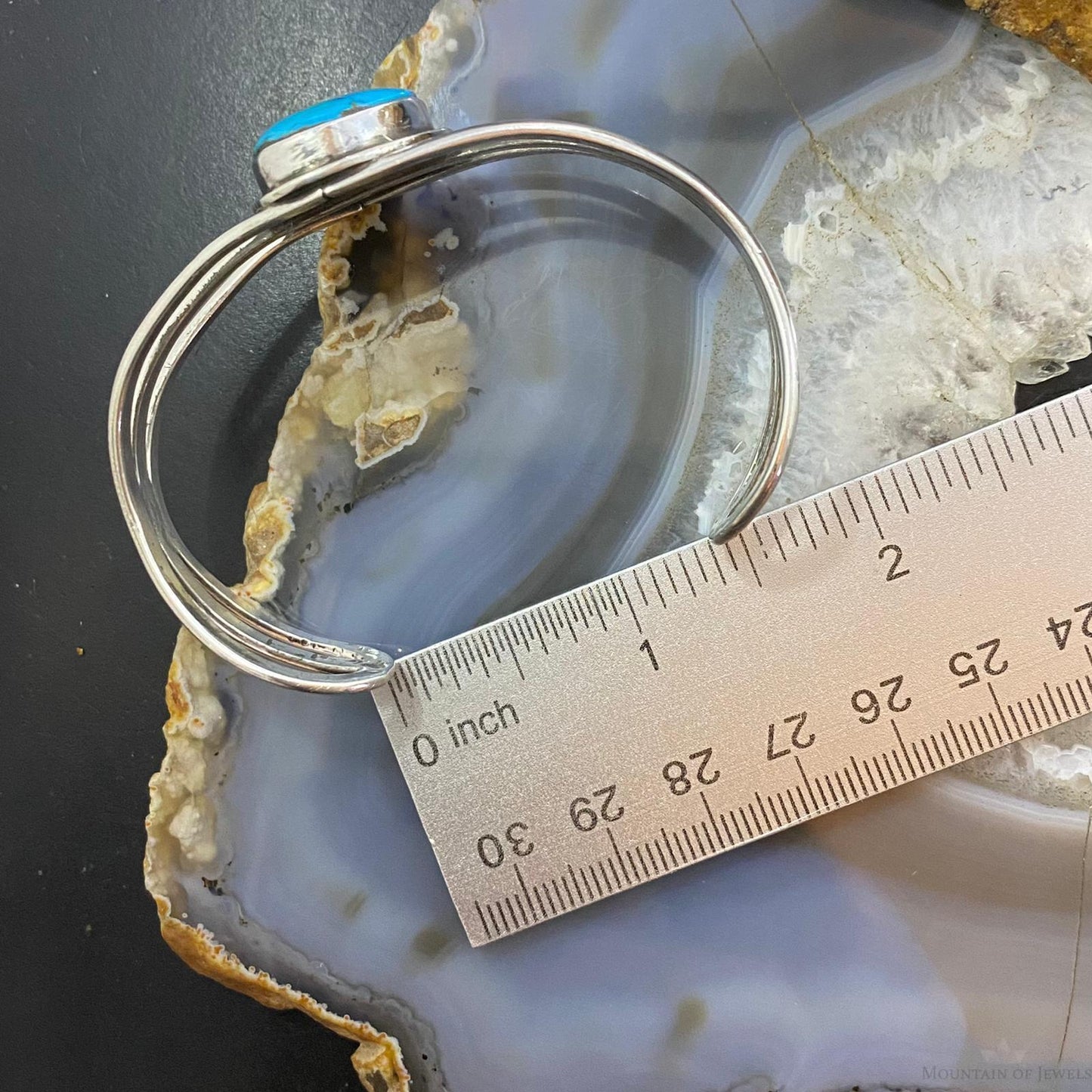 Vintage Signed Native American Sterling Silver Turquoise Split Shank Bracelet For Women