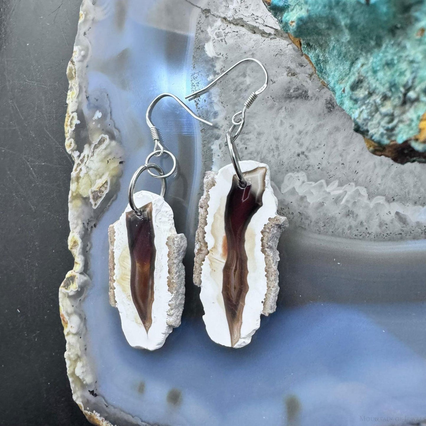 Sterling Silver Agate Slab Dangle Earrings For Women #350