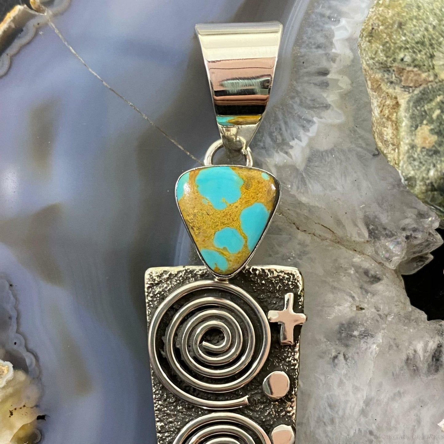 Alex Sanchez Sterling Silver Turquoise Petroglyph Long Pendant For Men