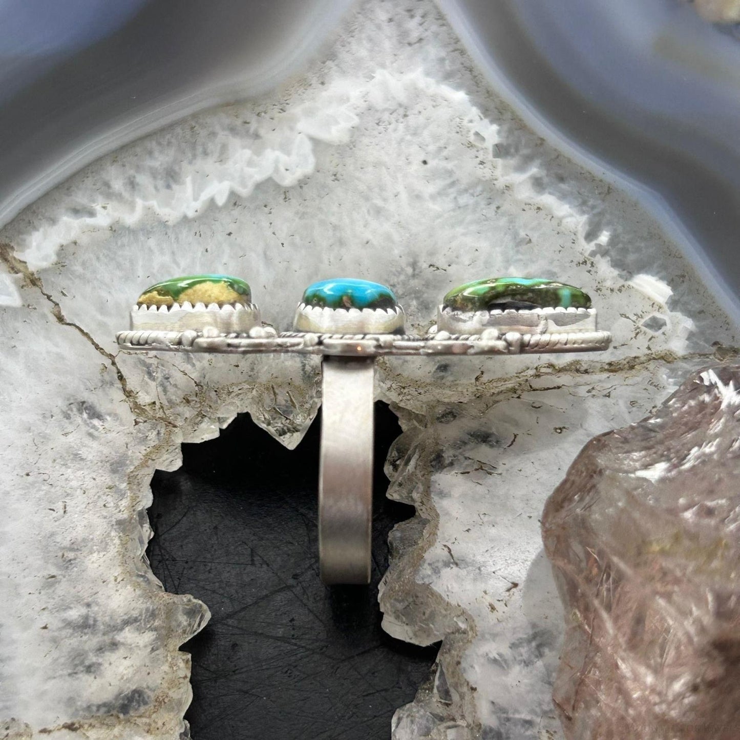 Sterling Silver Southwestern Style Sonora Gold Turquoise Adjustable Ring For Women #2