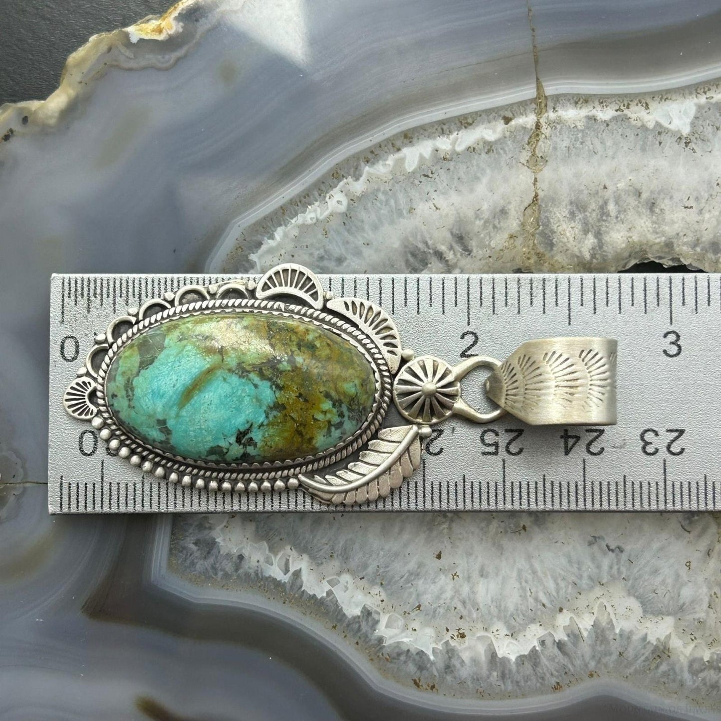 Sterling Silver Southwestern Style Oval Turquoise Decorated Pendant For Woman