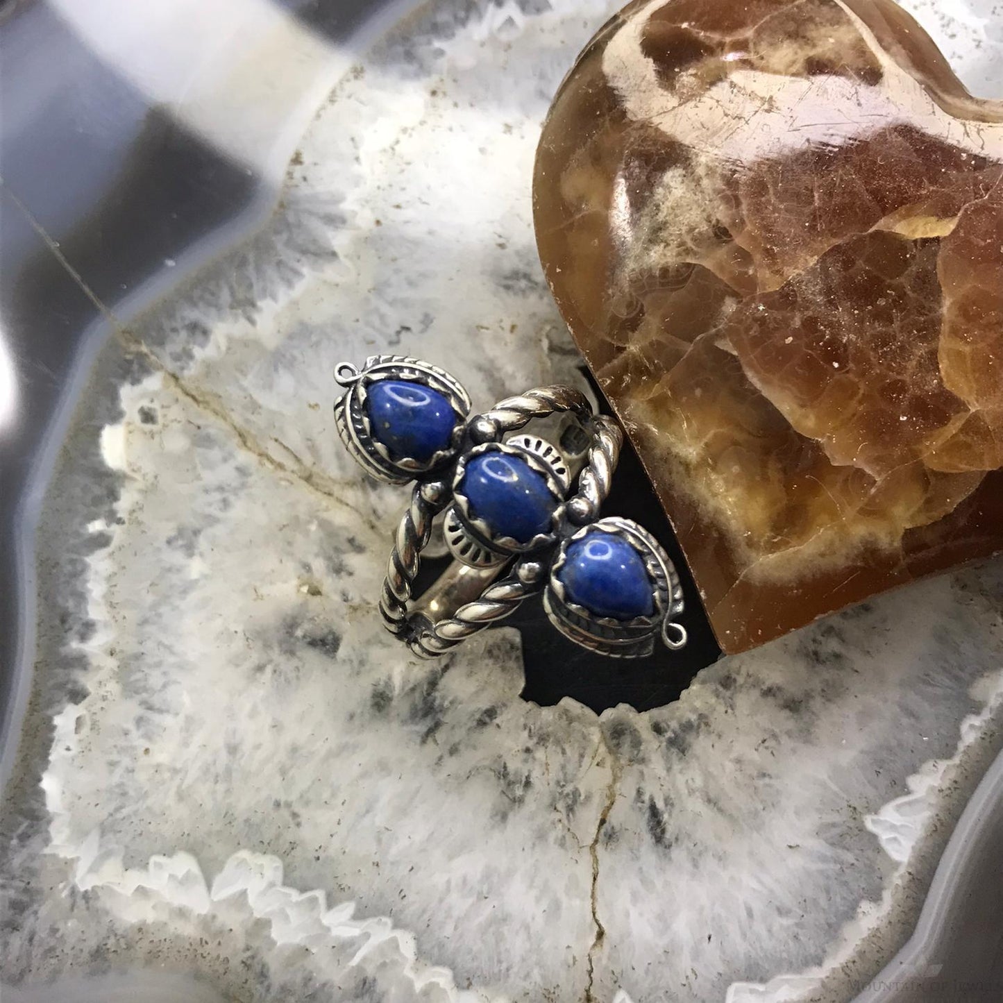 Carolyn Pollack Sterling Silver 3 Denim Lapis Decorated Ring Size 11 For Women