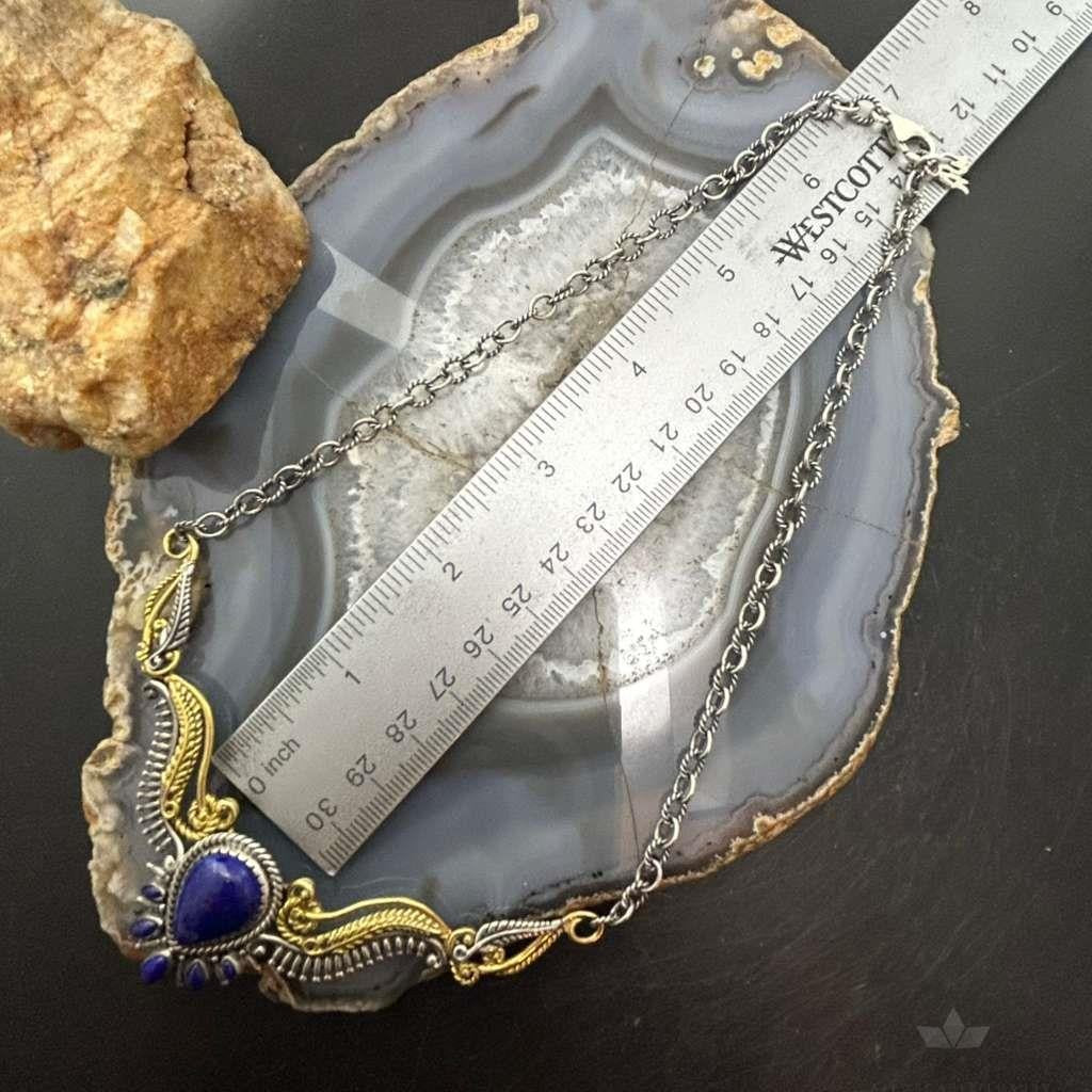 Carolyn Pollack Sterling Silver & Brass Lapis Decorated 15" Necklace For Women