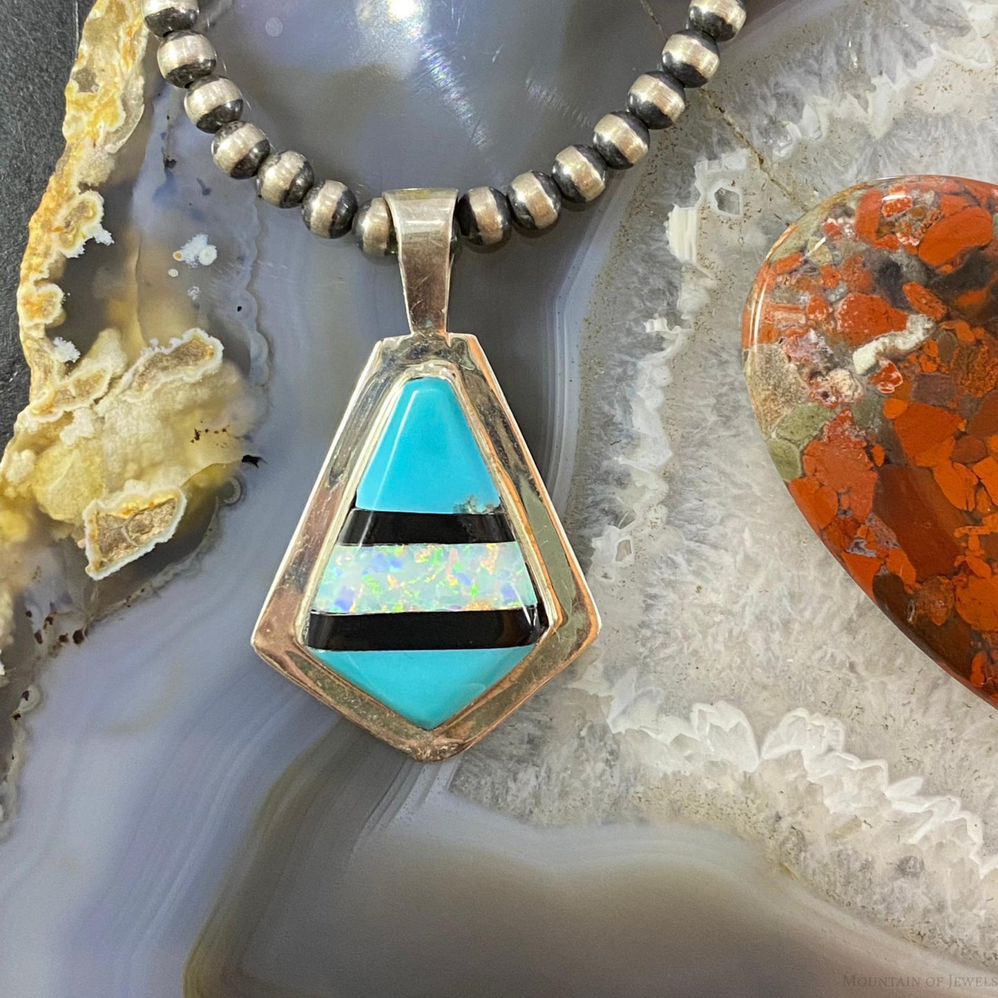 Christine Wolf Sterling Silver Turquoise/Opal/Onyx Inlay Kite Pendant For Women