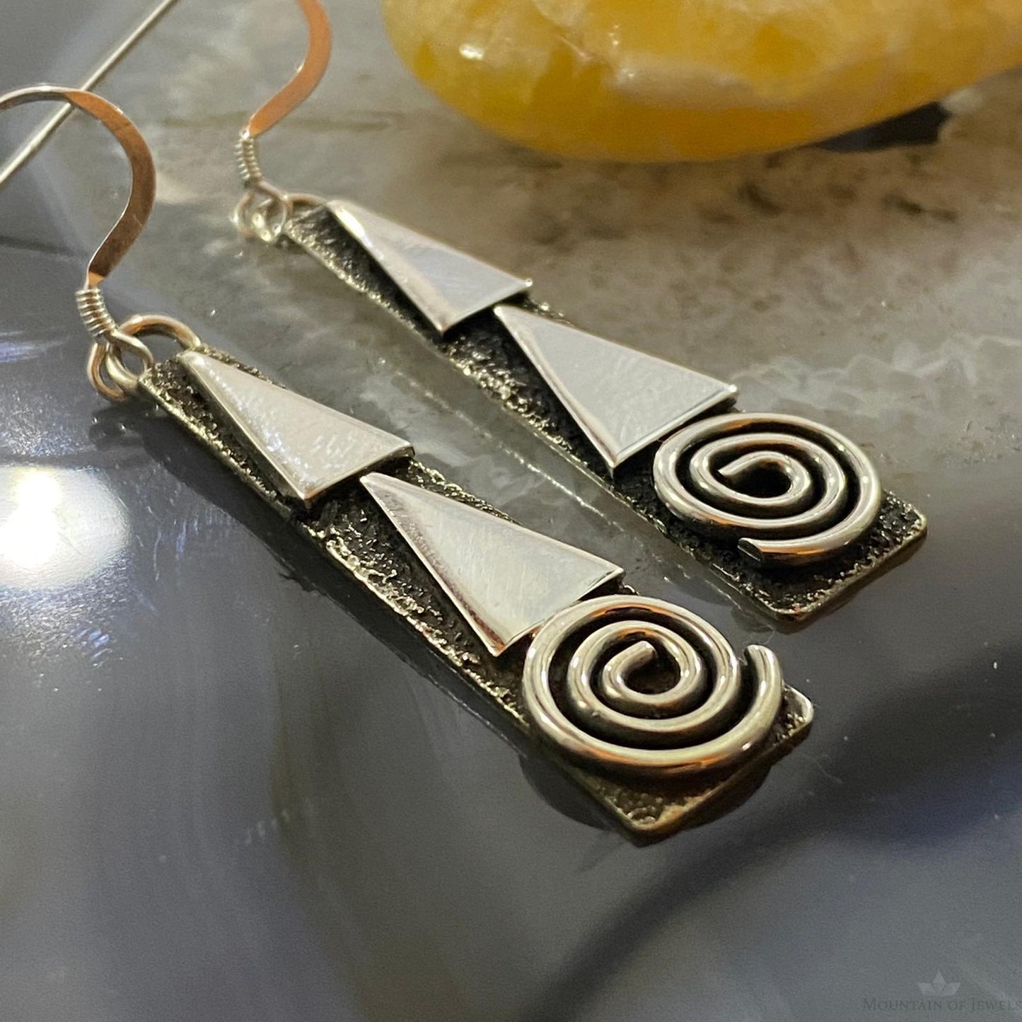 Alex Sanchez Native American Sterling Silver Tipi Petroglyph Dangle Earrings #4