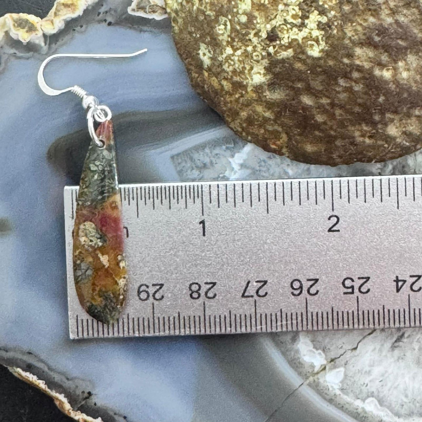 Sterling Silver Elongated Teardrop Red Marcasite Slab Dangle Earrings For Women #219