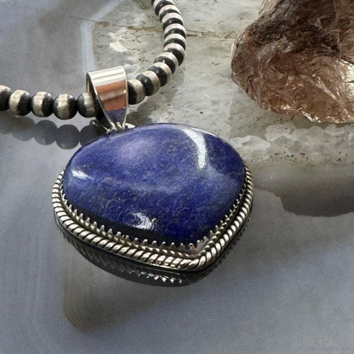 Sterling Silver Southwestern Style Lapis Lazuli Heart Pendant For Women