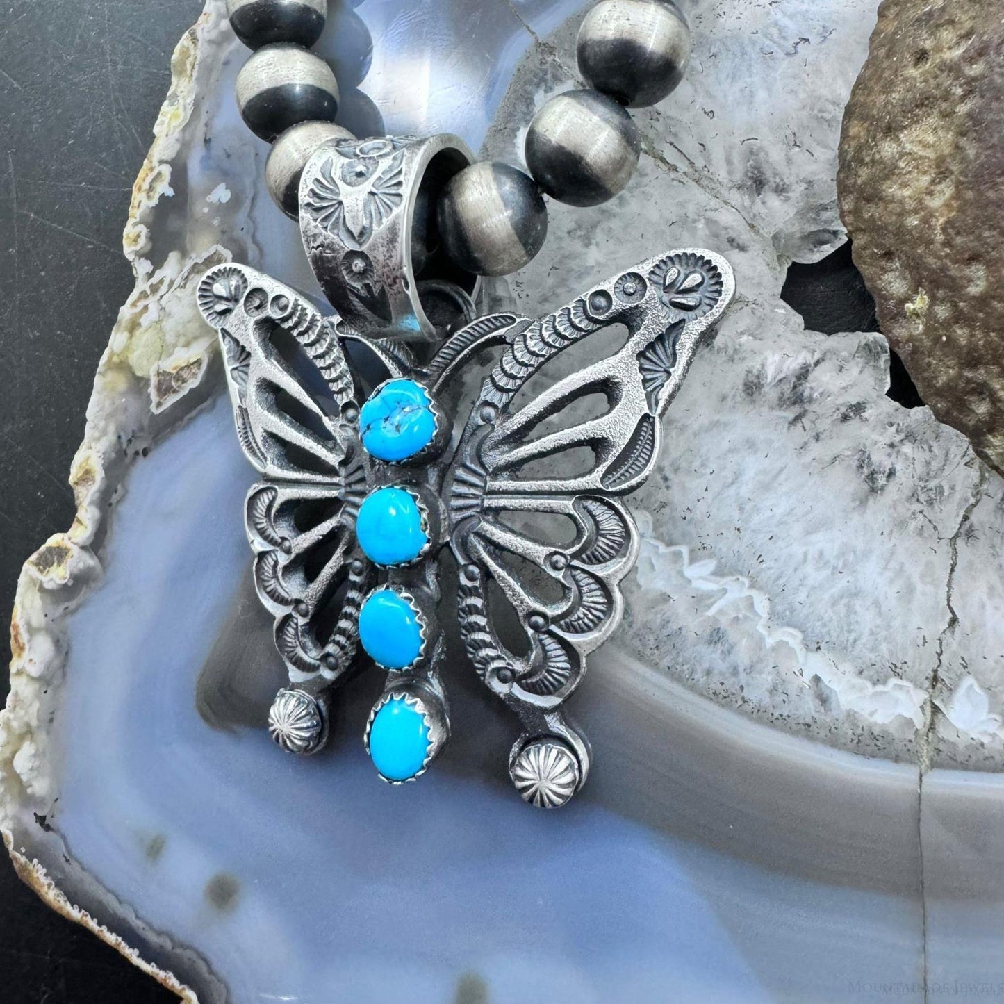 Eva & Linberg Billah Sterling Silver Butterfly w/Turquoise Decorated Pendant For Women