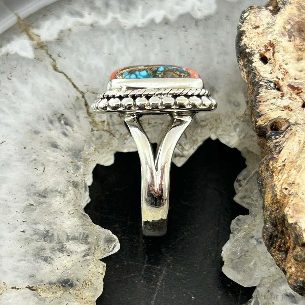 Sterling Silver Southwestern Style Square Spiny Oyster Turquoise Ring Size 6.75 For Women