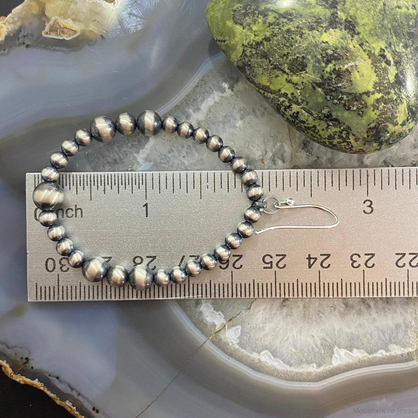 Navajo Pearl Bead Graduated 4-7mm Sterling Silver Oval Hoop Dangle Earrings