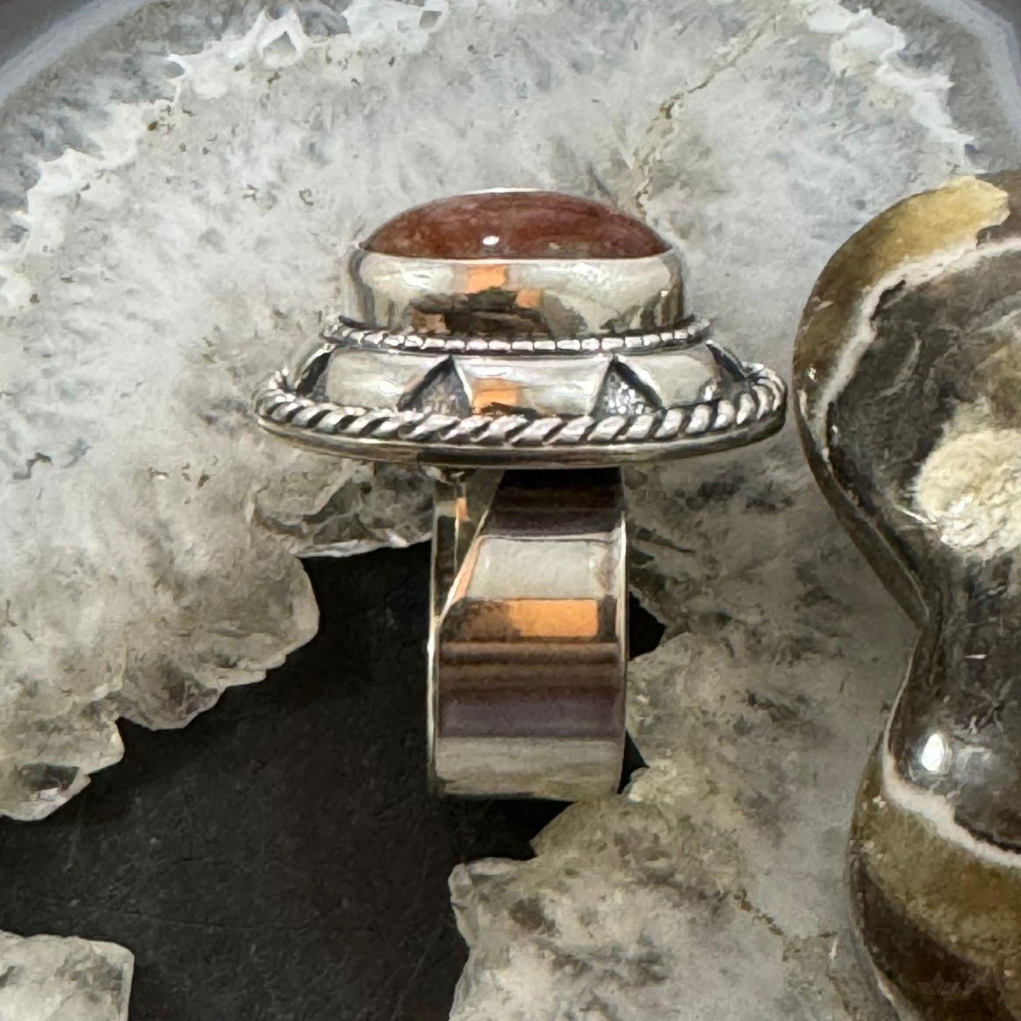 Carolyn Pollack Sterling Silver Oval Brown Jasper Decorated Ring Size 7.5 For Women