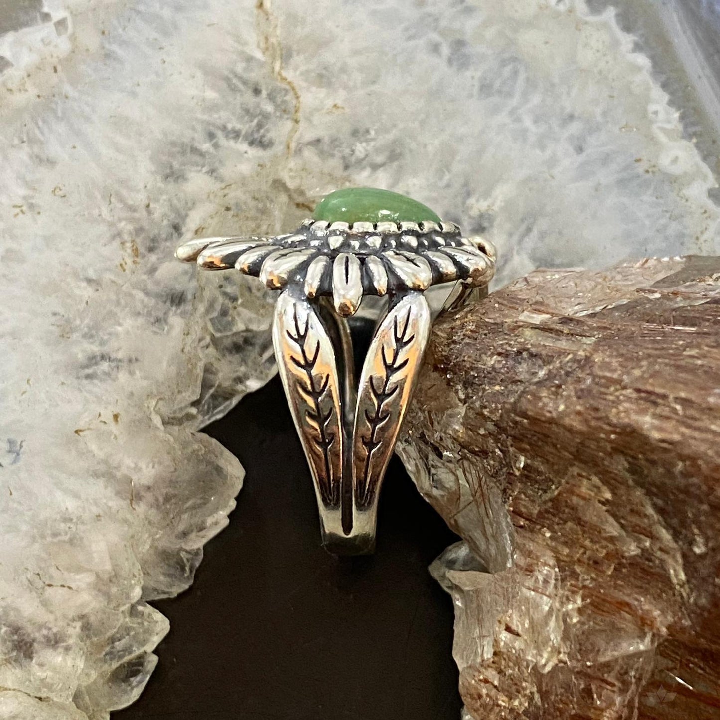 Carolyn Pollack Southwestern Style Sterling Silver Green Turquoise Chief Feather Headdress Ring For Women
