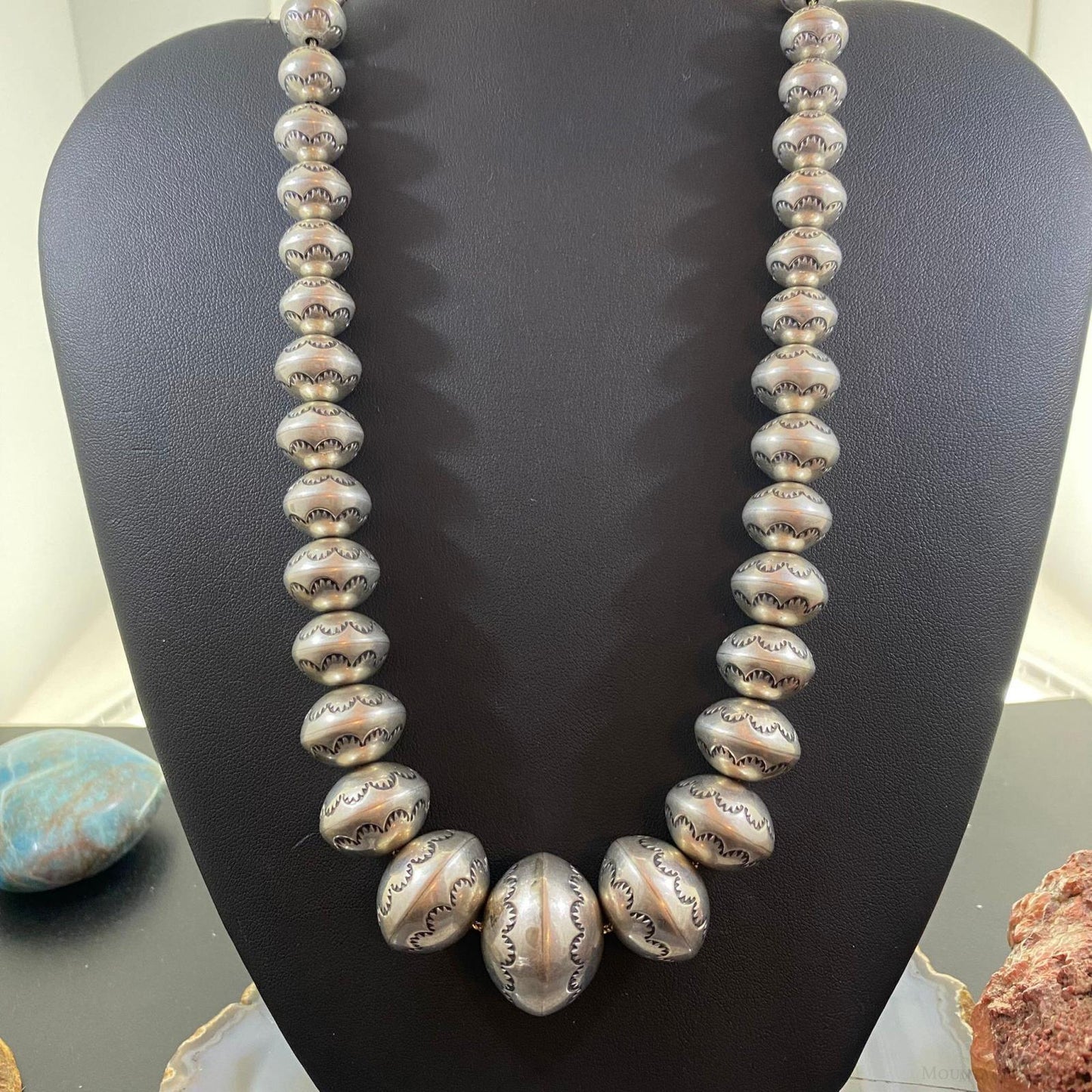 Native American Vintage Graduated Handmade Stamped Navajo Pearl Beads Necklace