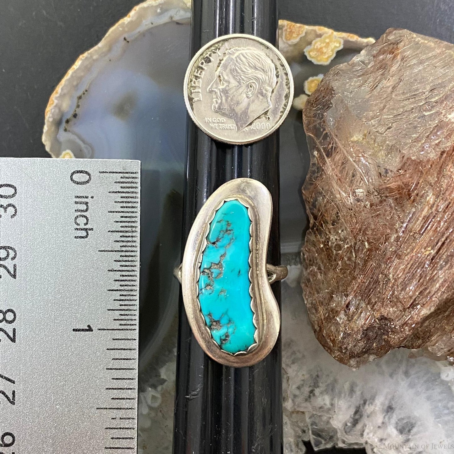 Vintage Native American Silver Kidney-Shape Turquoise Ring Size 6.75 For Women