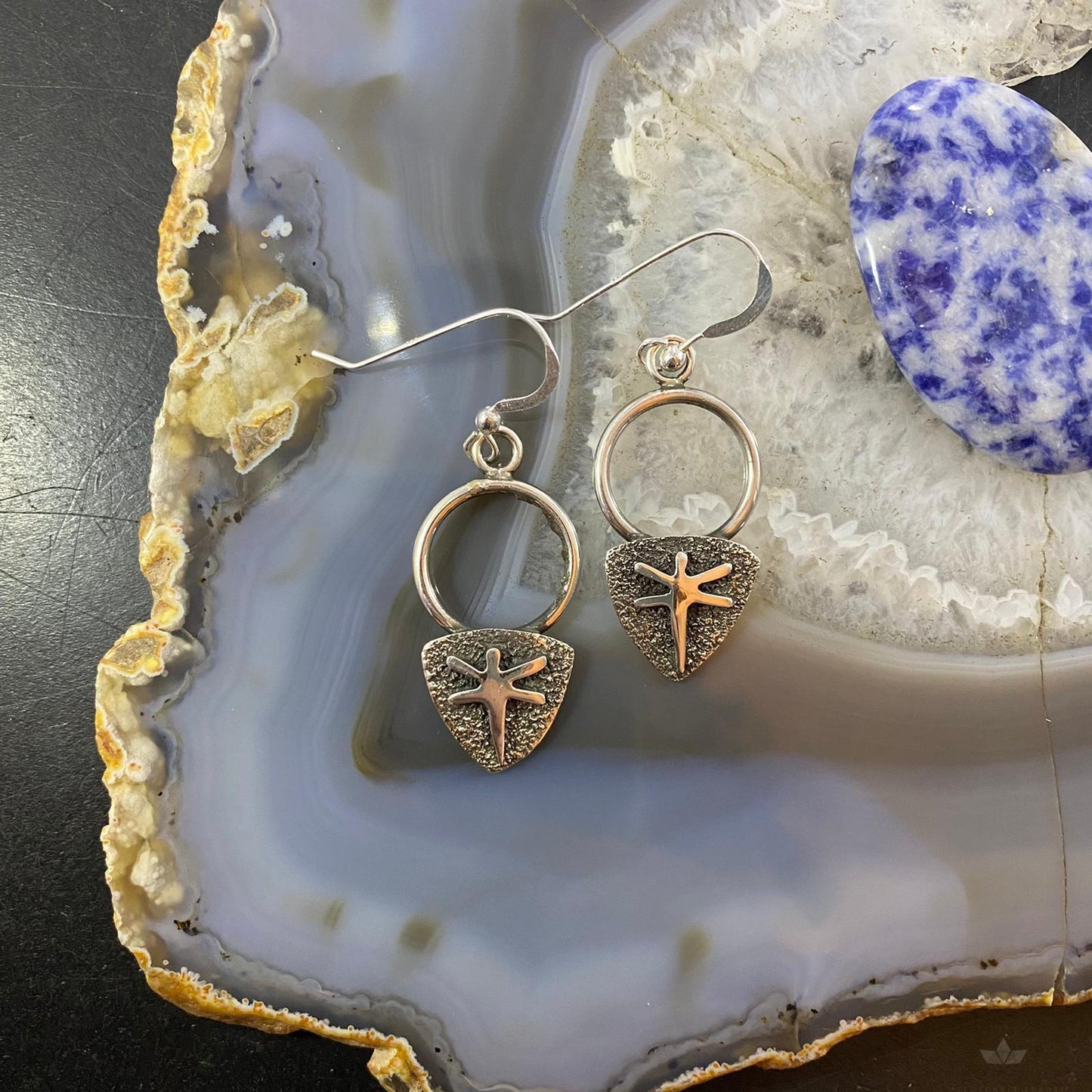 Alex Sanchez Native American Sterling Silver Petroglyph Dragonfly Dangle Earrings For Women