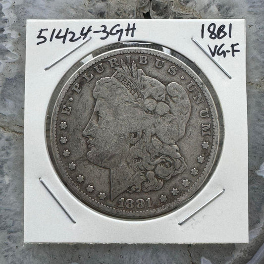 1881 US 90% Morgan Silver Dollar VG-G #51424-3GH