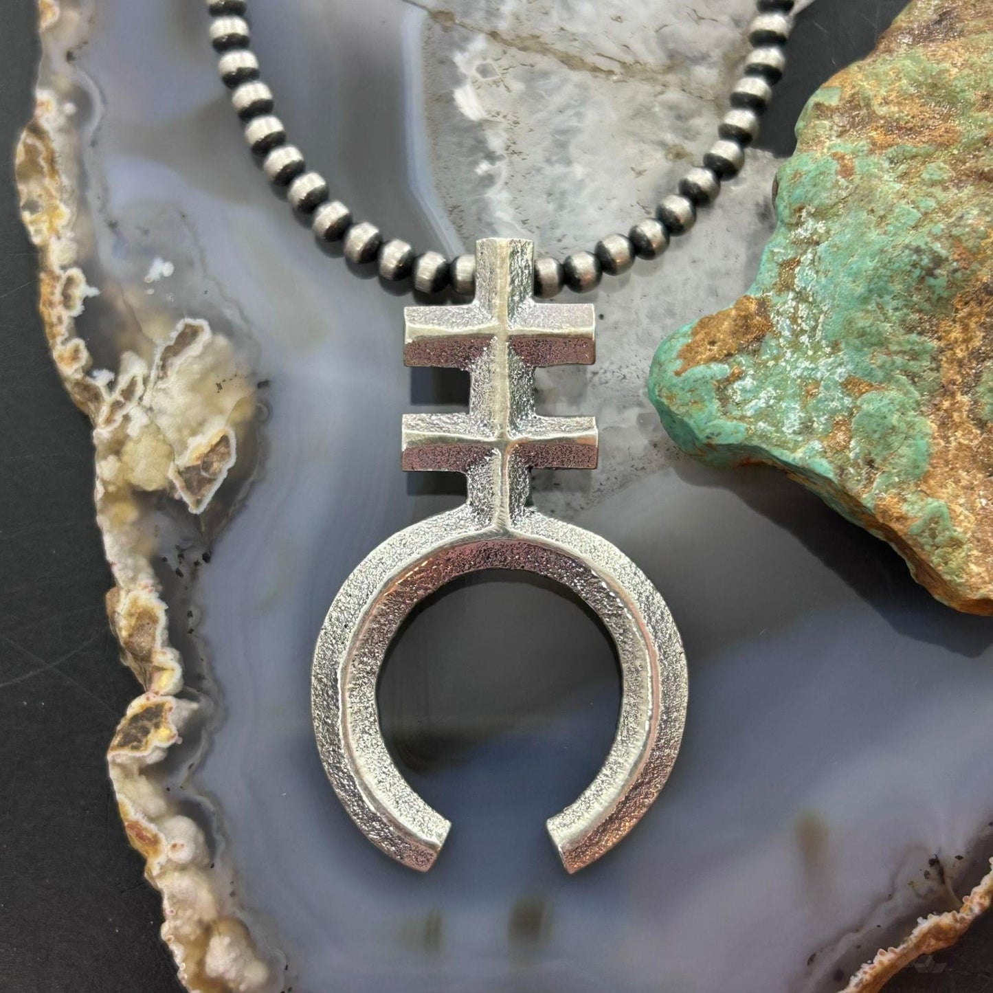 Gary Custer Navajo Sterling Silver Tufa Cast Native Cross Naja Unisex Pendant