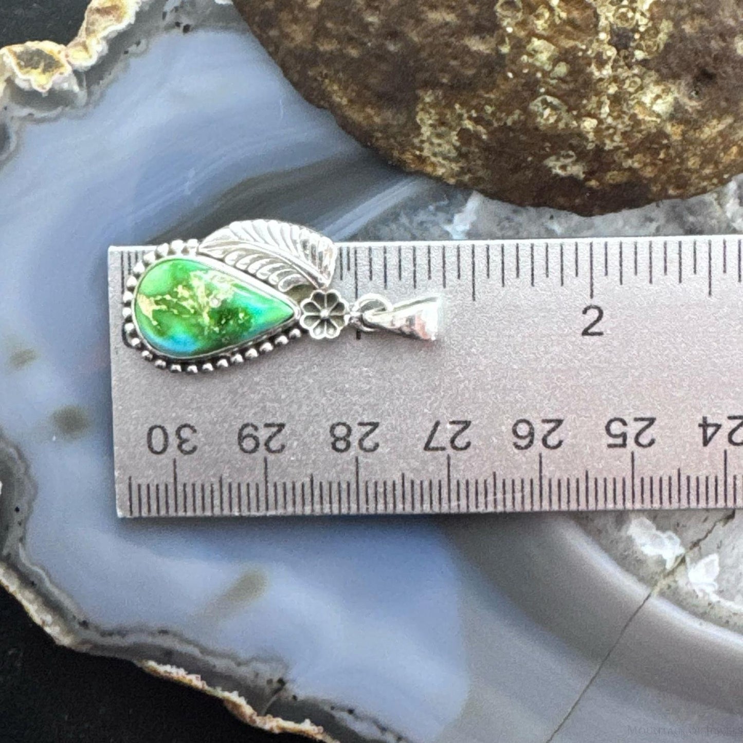 Sterling Silver Southwestern Style Sonora Gold Turquoise Leaf Decorated Pendant For Women