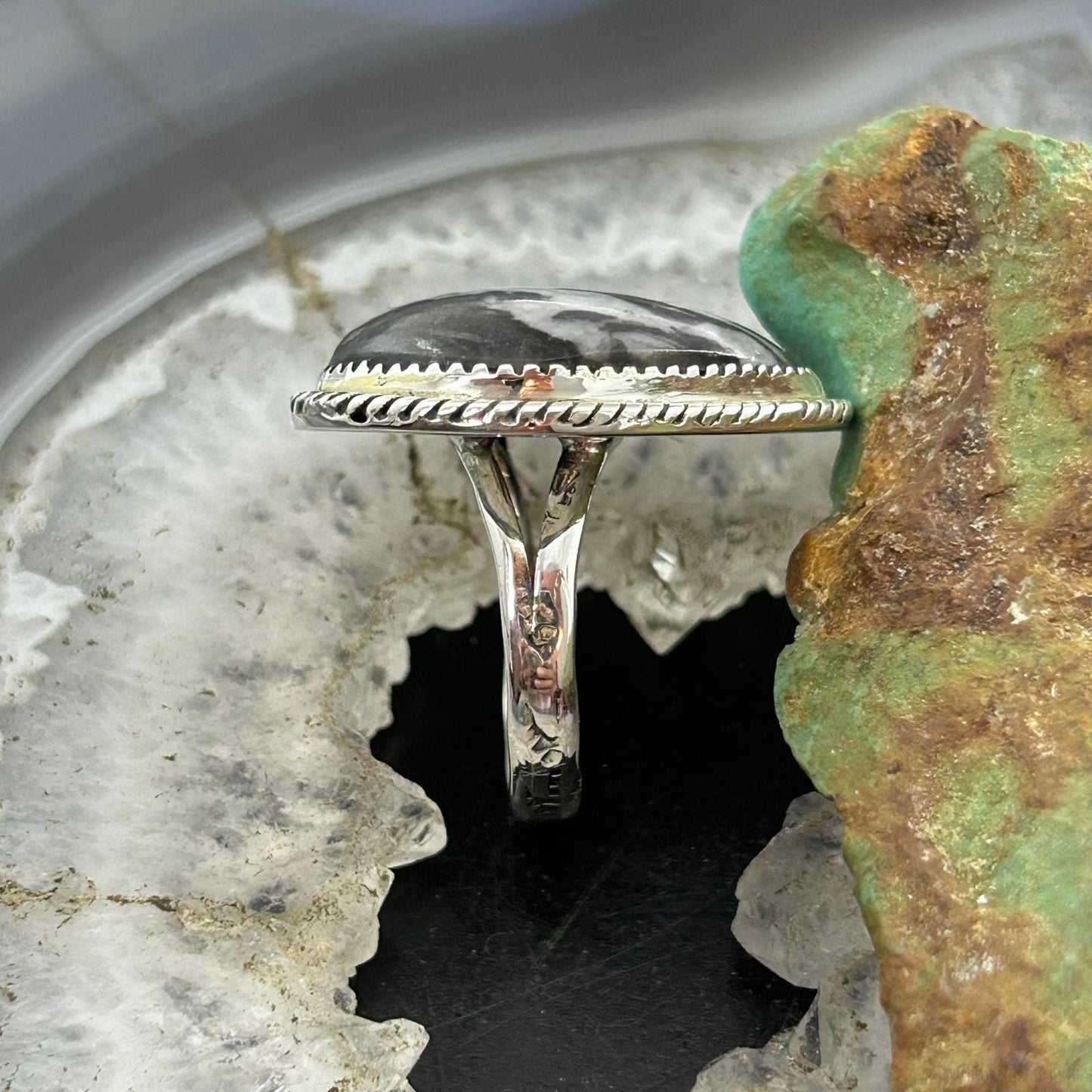Sterling Silver Southwestern Style White Buffalo Heart Shape Ring Size 8 For Women