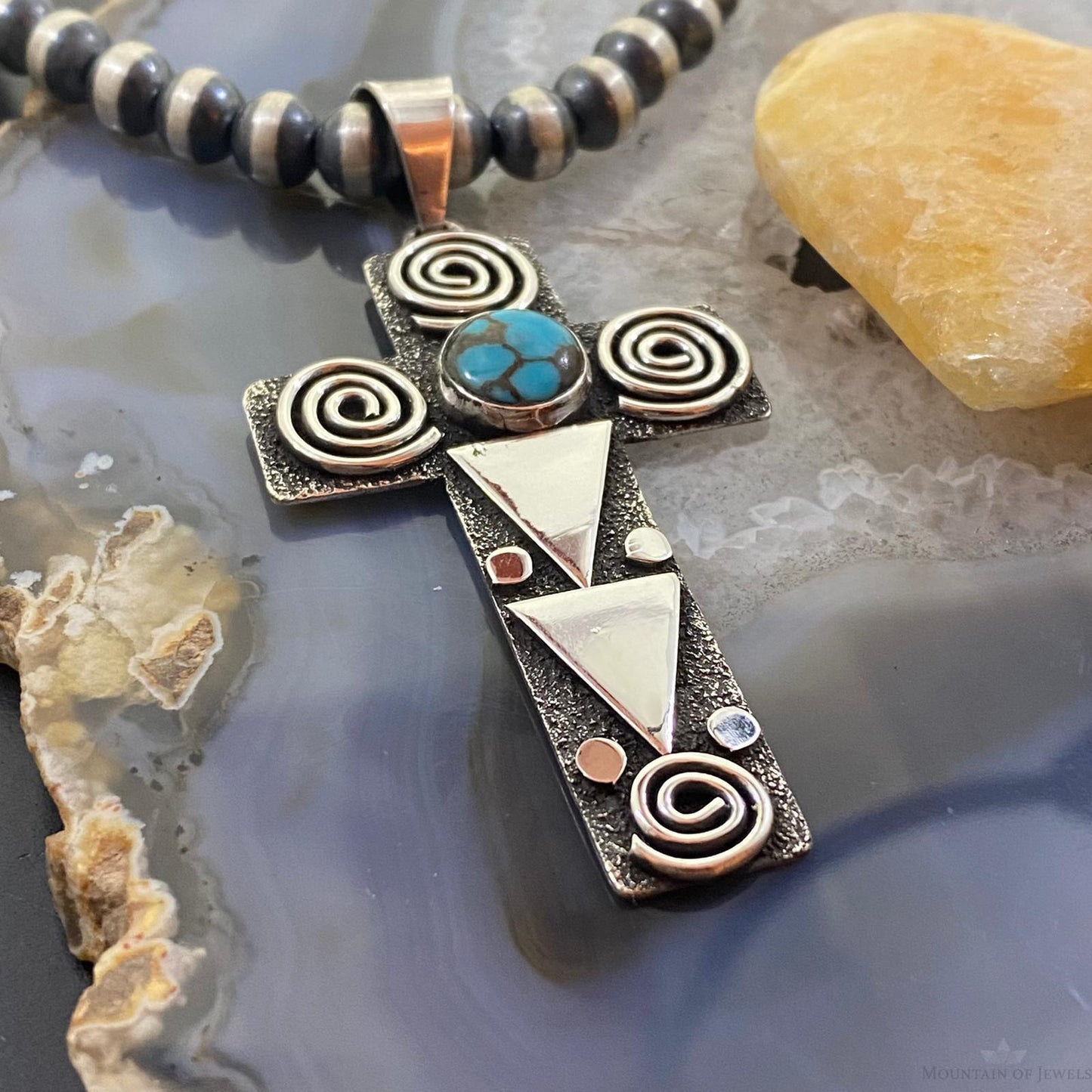 Alex Sanchez Native American Sterling Turquoise Petroglyph Cross Uni Pendant #3