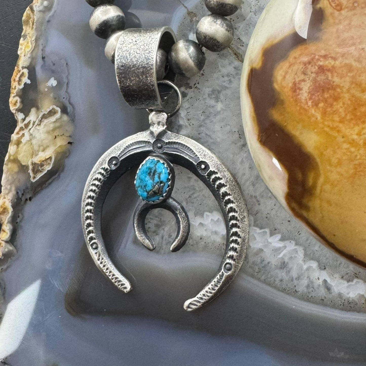 Eva & Linberg Billah Native American Sterling Silver Oval Turquoise Unisex Naja Pendant