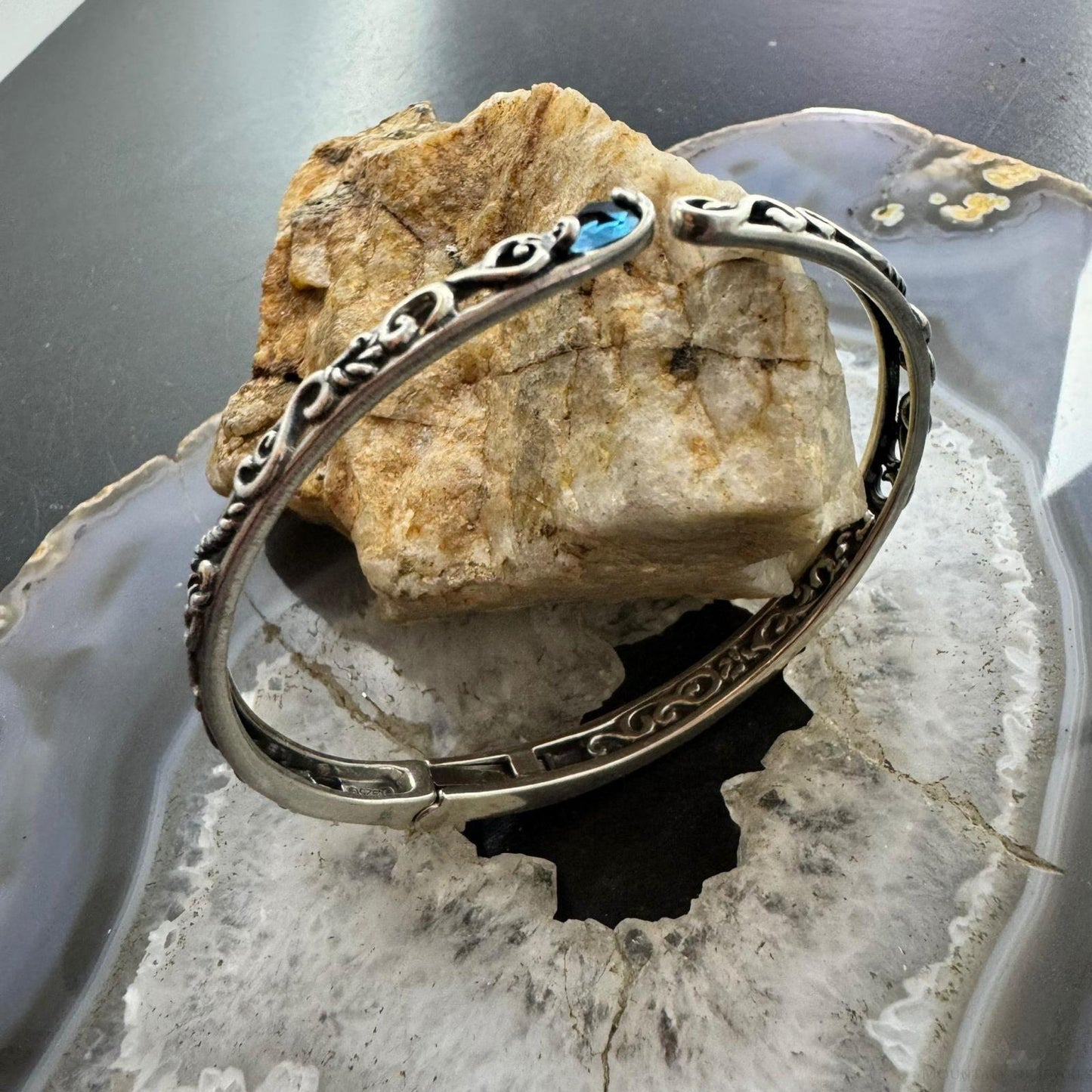Carolyn Pollack Sterling Silver London Blue Topaz Decorated Hinged Bracelet For Women