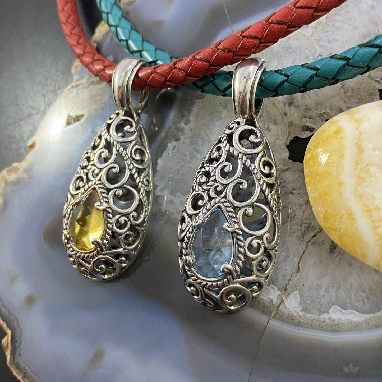 Carolyn Pollack Vintage Southwestern Style Sterling Gemstone Filigree Pendant