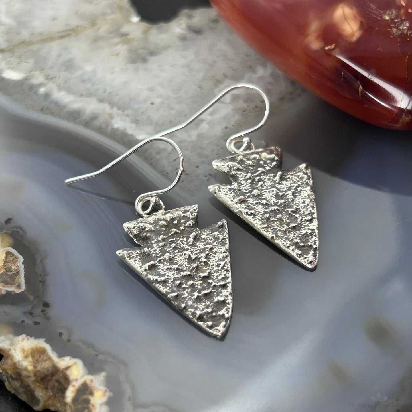 Cheyenne Custer Sterling Silver Tufa Cast Arrowhead Dangle Earrings For Women