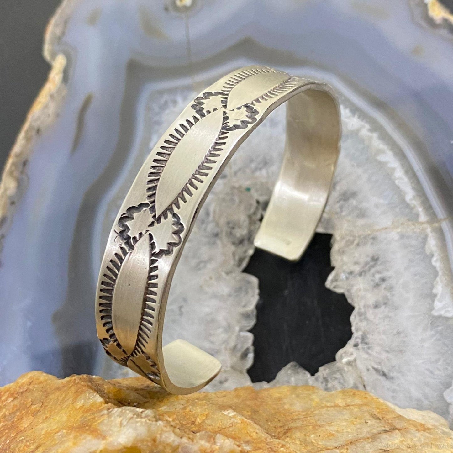 Native American Sterling Silver Stamped Stackable Cuff Bracelet For Men