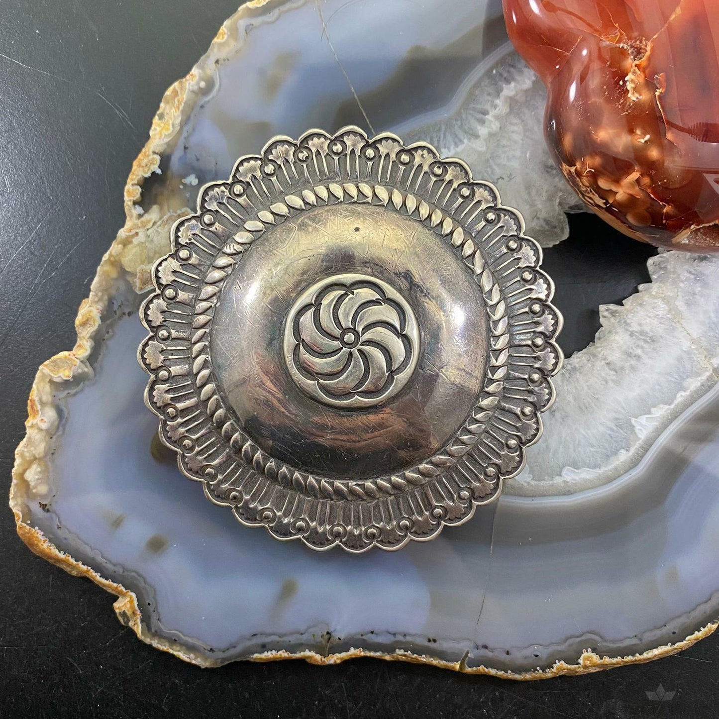 Vintage Native American Silver Rounded Stamped Belt Buckle For Men