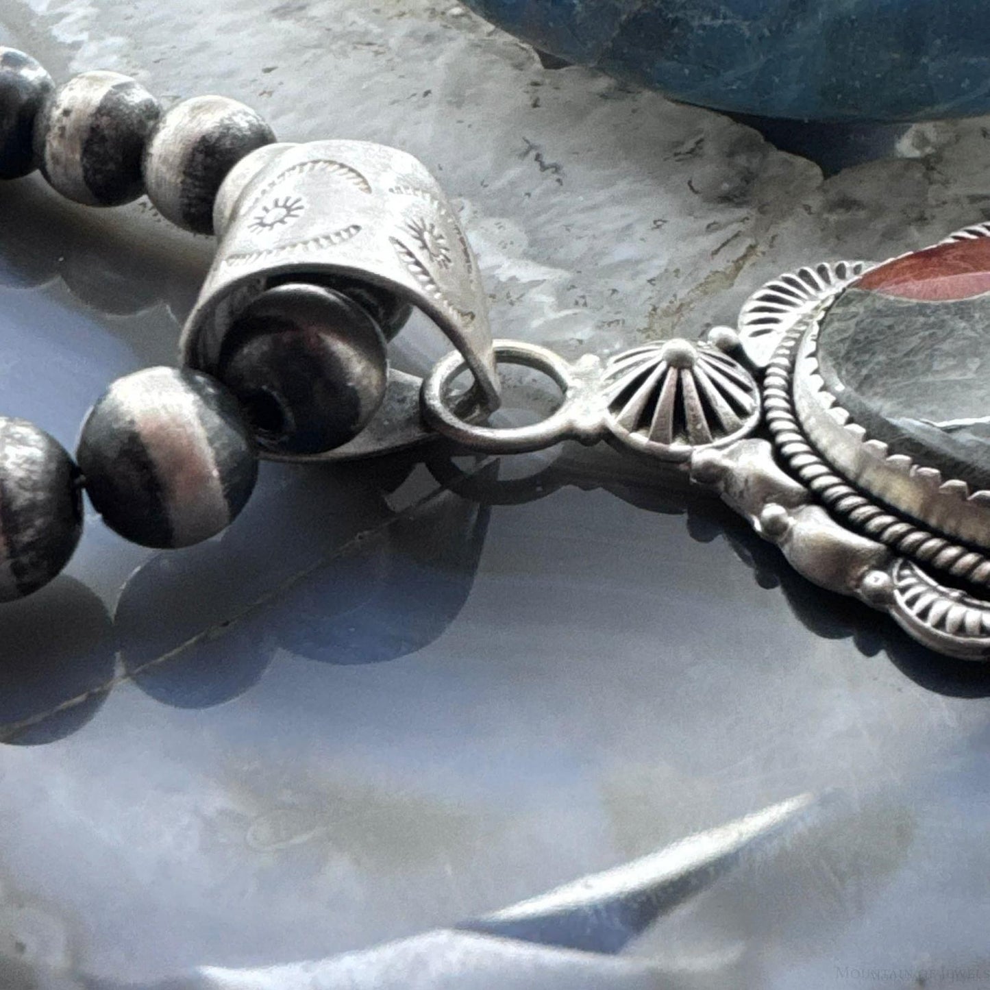 Sterling Silver Southwestern Style Elongated Oval Peanut Obsidian Decorated Pendant For Women