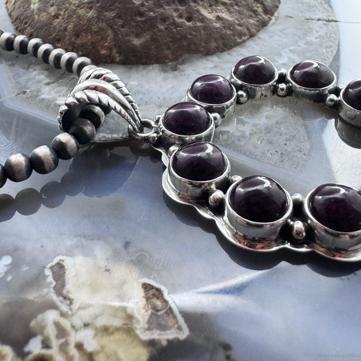 Native American Sterling Silver Rounded Purple Spiny Oyster Naja Pendant For Women